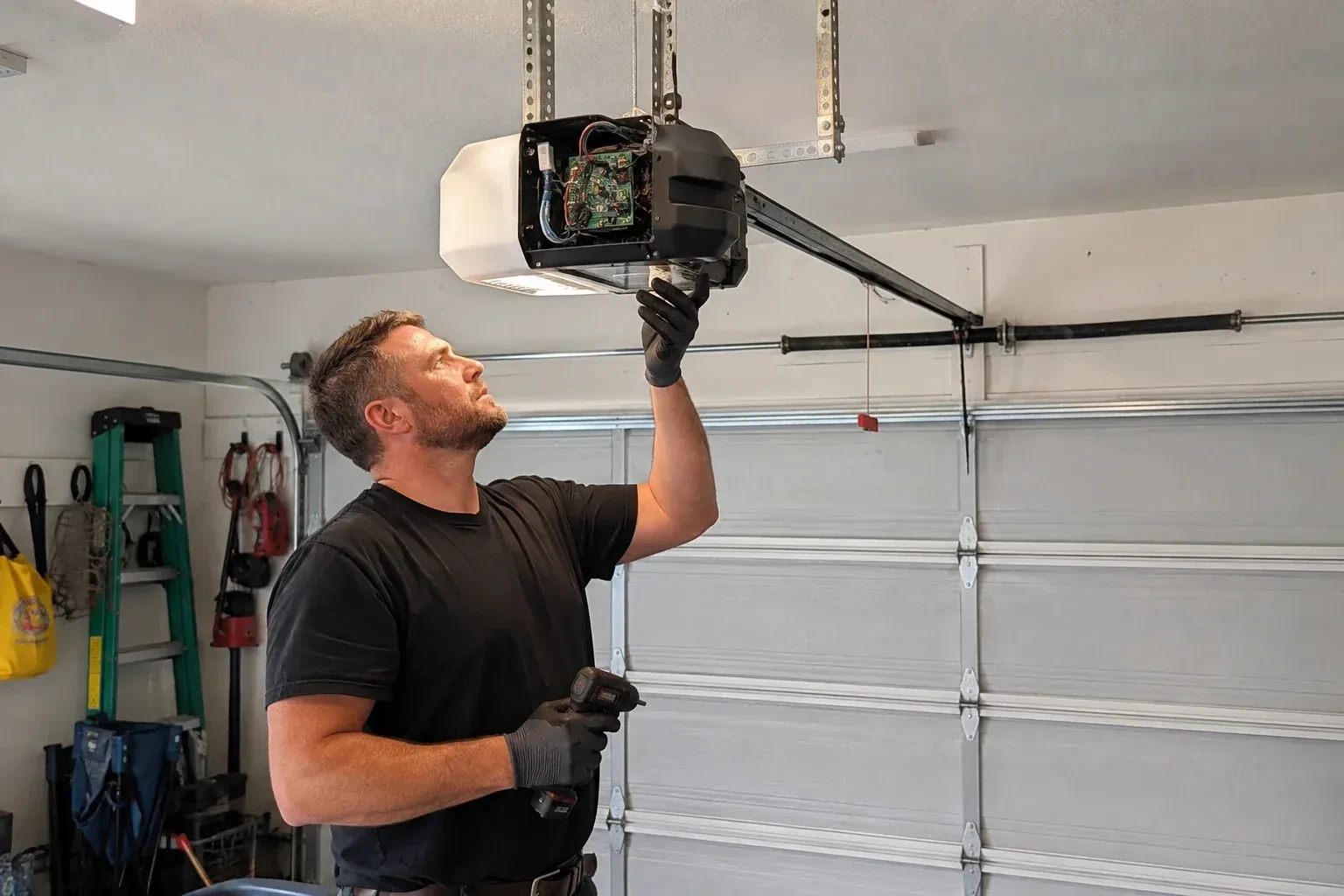 Illustrative garage doors scene; not an actual job — Belt-Drive Opener Repair, Bradford West Gwillimbury