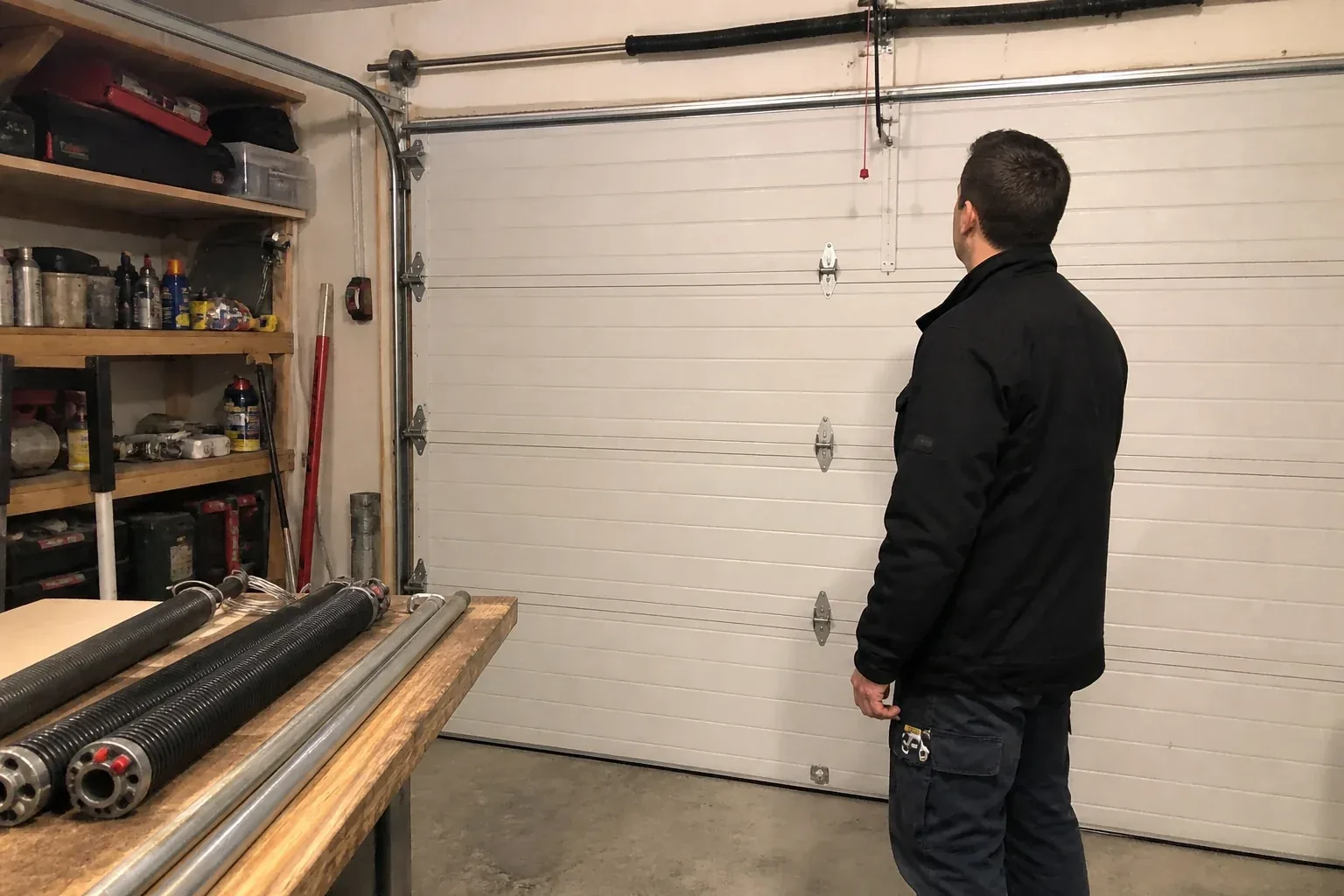 Illustrative garage doors scene; not an actual job — Extension Spring Replacement, Bradford West Gwillimbury